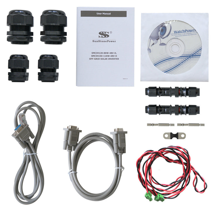 Onduleur SMCIH150-11KW-48V-H Accessoires, y compris câble RS232-RJ45, manuel, etc. | Sunstone Power