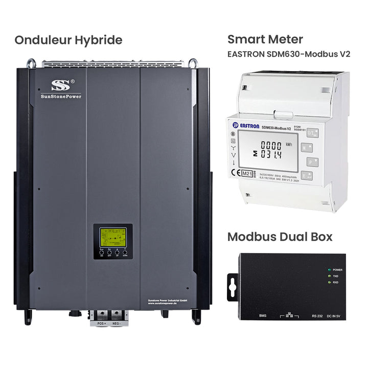 Onduleur solaire hybride 3 phases SMCIH200-10KW-48V-HBH(T) avec smart meter et modbus dual box | Sunstone Power