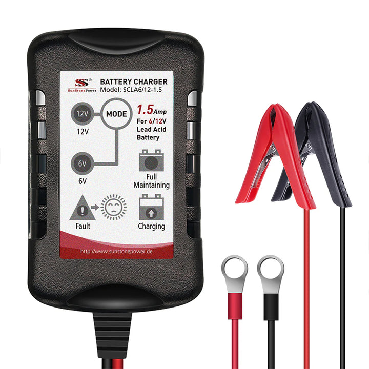 12V 6V 1,5A Batterieladegerät Blei-Akku Ladegerät für Auto Motorrad | Sunstone Power
