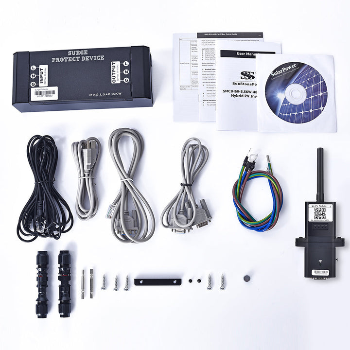 Onduleur SMCIH60-5.5KW-48V-HBH(S) Accessoires, y compris câble RS232-RJ45, manuel, etc. | Sunstone Power