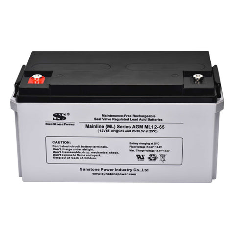 12V 65Ah Batterie au plomb AGM pour éclairage de secours UPS installation solaire | Sunstone Power