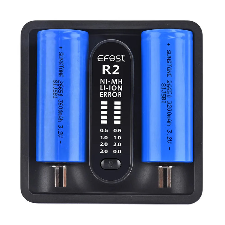 Chargeur de batterie double pour 14500 16340 18350 18650 18490 17500 17670 21700 22650 26650 batteries rechargeables Li-Ion | Sunstone Power