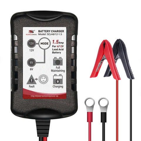 12V 6V 1,5A Chargeur de batterie Chargeur de batterie au plomb pour auto moto | Sunstone Power